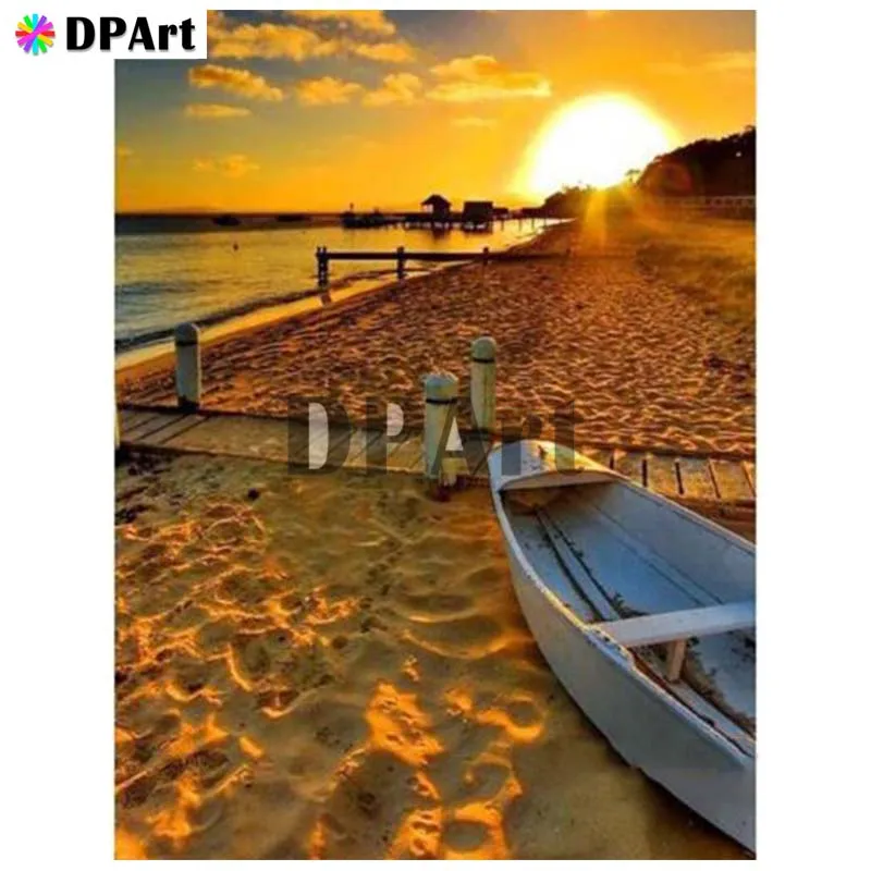 

Diamond Painting 5D Full Square/Round Drill Seaside Sunset Beach Boat Daimond Embroidery Painting Cross Stitch Mosaic M1103