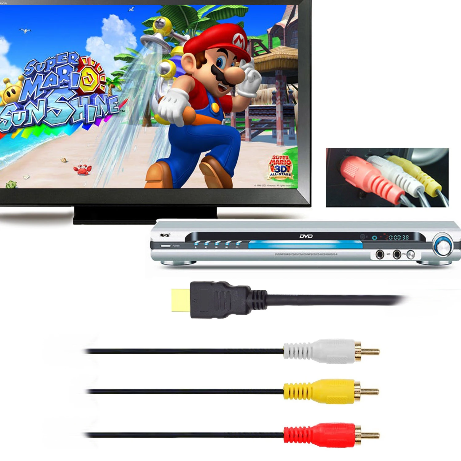 1080p HDMI к 3RCA кабелю 1 5 м штекер RCA Видео Аудио AV композитный для HDTV DVD большинства LCD