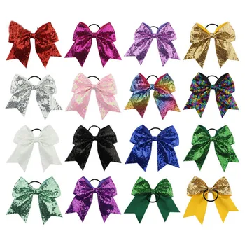 

Full Sequin Bling Cheer Hair Bow with Elastic Band Cheerleading For Girls 8 Inch