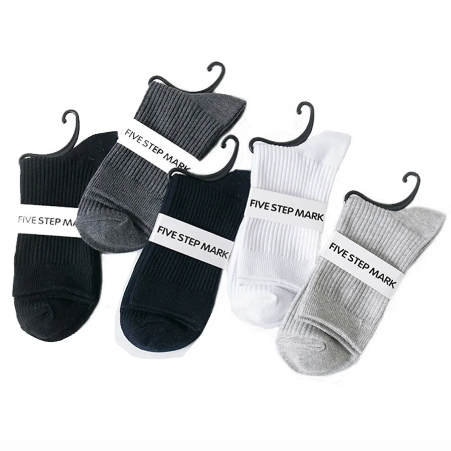 

5Pairs/set Autumn Winter Cotton Crew Socks for Men Solid Color Black White Grey Navy Casual Male Socks 2019 New Size 38-42