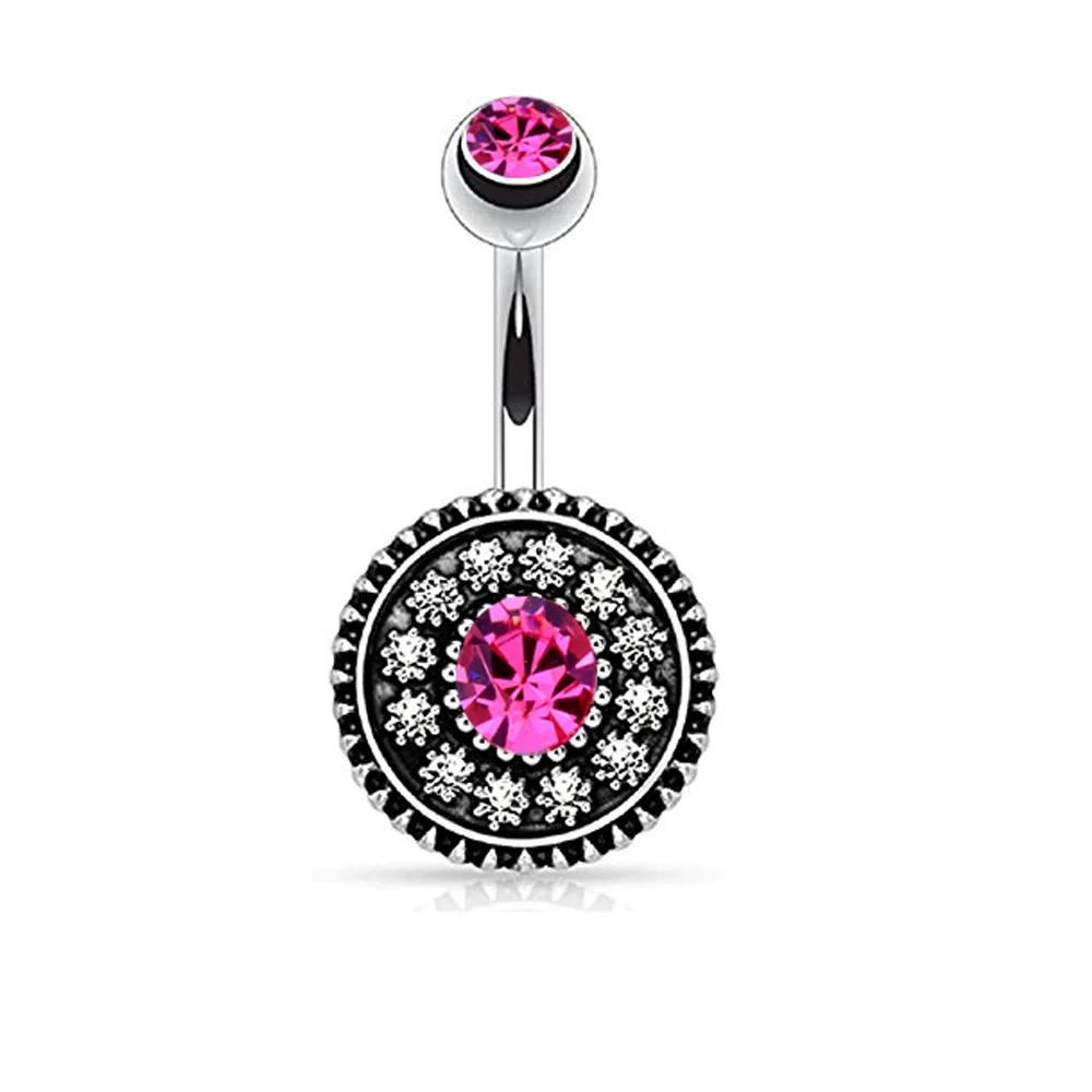 

2019 new Fashion Women Crystal Rhinestone Disc with flower Navel Belly Button Ring Bar Body Piercing Women Bikini Bijoux Bar