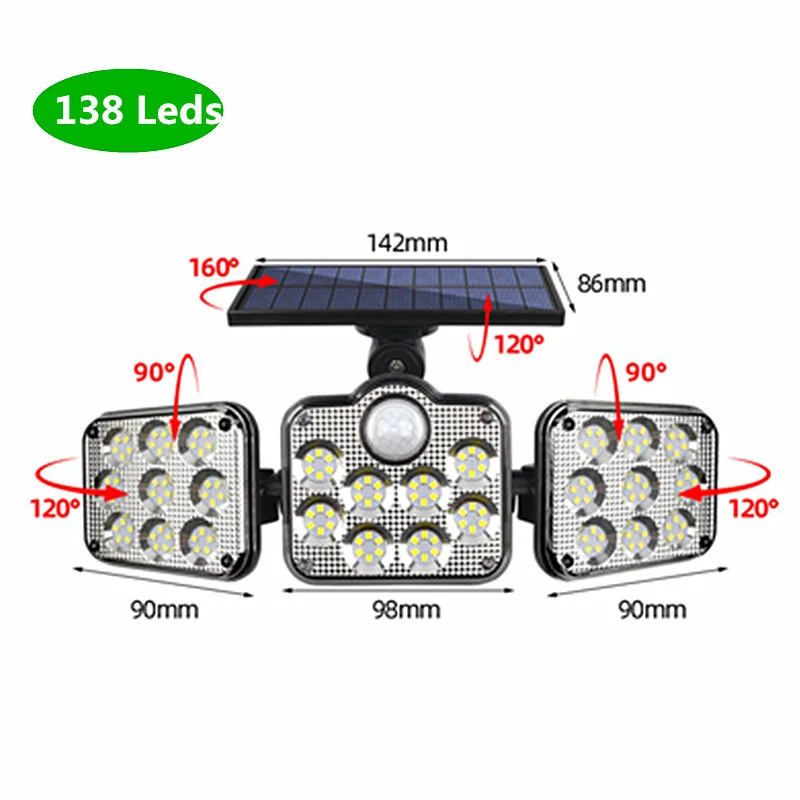 Luces Solares de 3 Cabezales con Sensor de Movimiento - A5pasos