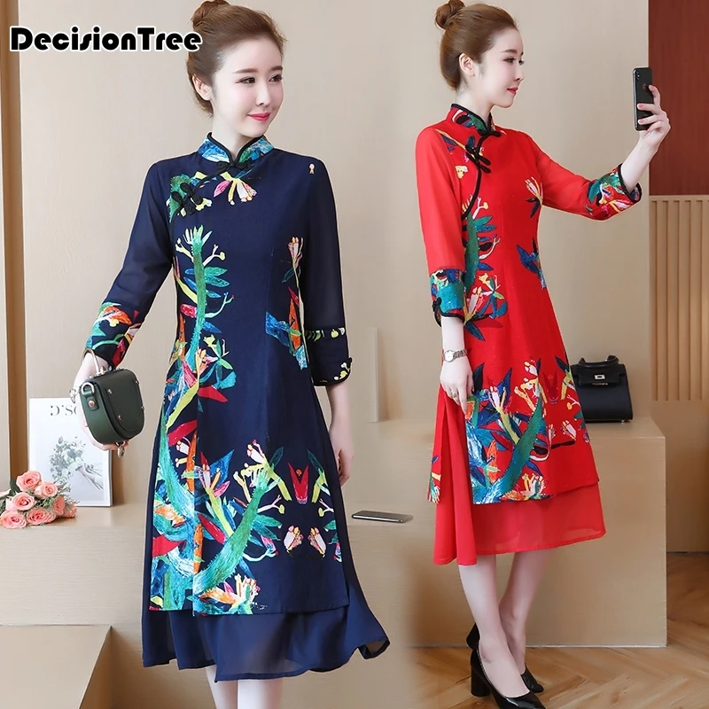 

2020 oriental dress qipao traditional chinese dress cheongsam qipao woman oriental flower printed dress elegant party dress