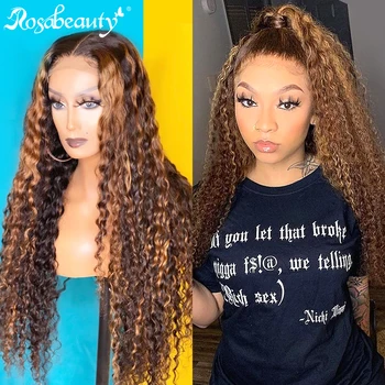 

Rosabeauty glueless Lace Front Human Hair Wigs preplucked Brazilian Curly Wig colored Frontal Wig For Black Women 30 inch ombre