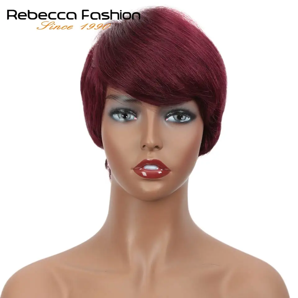 Rebecca короткие прямые волосы парик перуанский Remy человеческие волосы парики для черных женщин коричневый красный смешанные цвета Дешевые