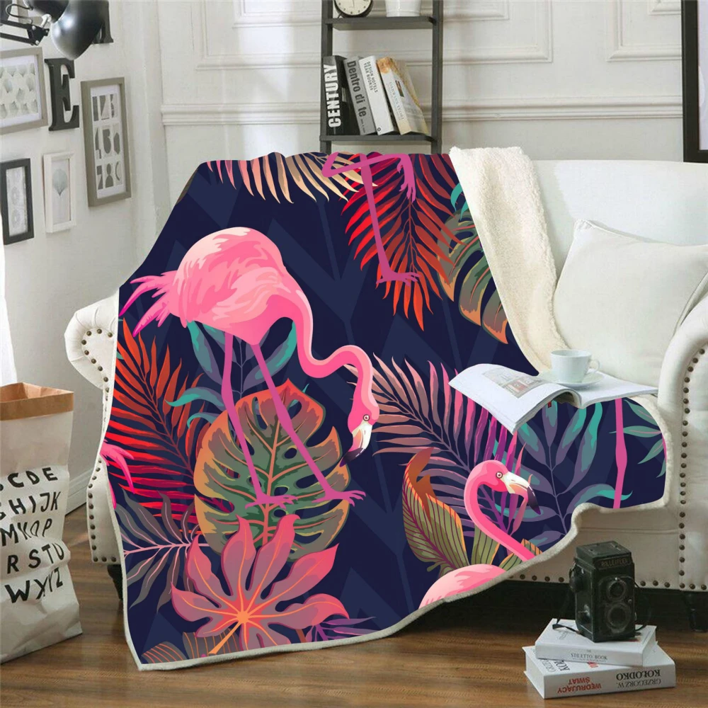 

Throw Blanket 3D Printed Flamingo For Sofa Bed Velvet Plush Sherpa Fleece Blanket Microfiber Couch Cover Bedspread Drop Shipping