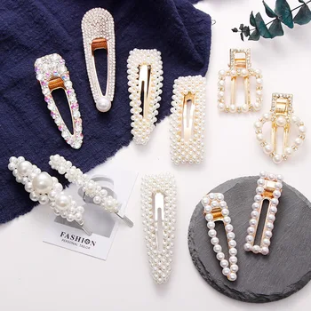 

2019 Hot Sale Women Girls Elegant Full Pearls Crystal Geometric Hairpins Headbands Hair Clips Barrettes Fashion Hair Accessories