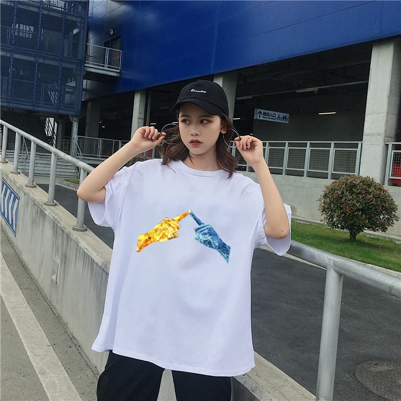 

Summer men's street style round neck short sleeve T-shirt ice and fire combined with fun animals men's casual printed T-shirt