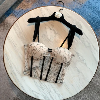 

Sexy Camisole Top for Women Summer 2020 New Mesh Straps Tight Short Embroidered Mesh Camisole Tops