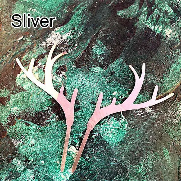 Sliver 2 шт Счастливого Рождества акриловый торт Топпер Золотой олень рога лося акриловые украшения для кексов для украшения для торта для вечеринки Рождество - Цвет: Sliver