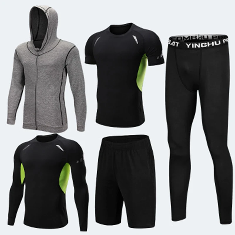 5Pc/set Men Sportswear Suits Compression Fitness Jogging Gym Tight Training Clothing Male Workout Jogging Tracksuit Running Sets