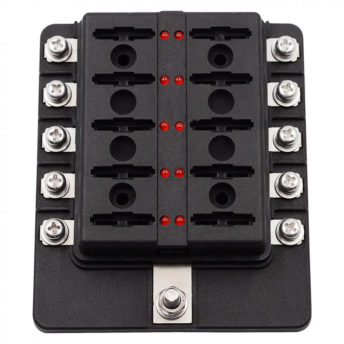 Max 32V Plastic Cover 10 Way Blade Fuse Box Holder M5 stud with LED Indicator for Car Boat Marine New