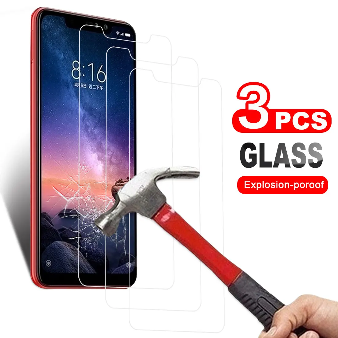 

3PCS Full Cover Tempered Glass For Xiaomi Redmi Note 7 6 Pro Screen Protector Glass For Xiaomi Redmi 7 6 5A Protective Film