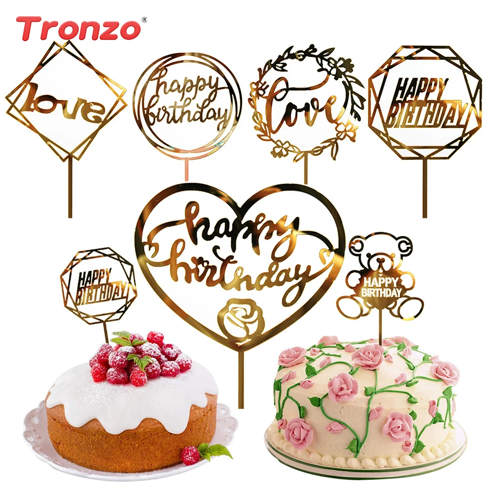 Tronzo, Золотой блестящий акриловый Топпер для торта, любовь, свадьба, день рождения, кекс, топперы, флажки для торта, вечерние топперы для украшения торта