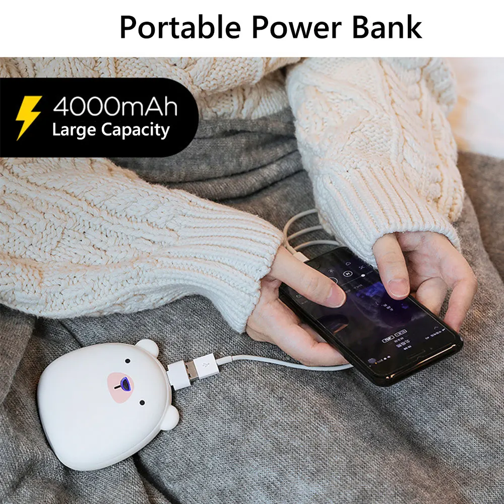 Зарядка от USB, грелки для рук, внешний аккумулятор, полярный медведь, быстрый нагрев, электрический карманный грелок для рук с сумкой для хранения на зиму