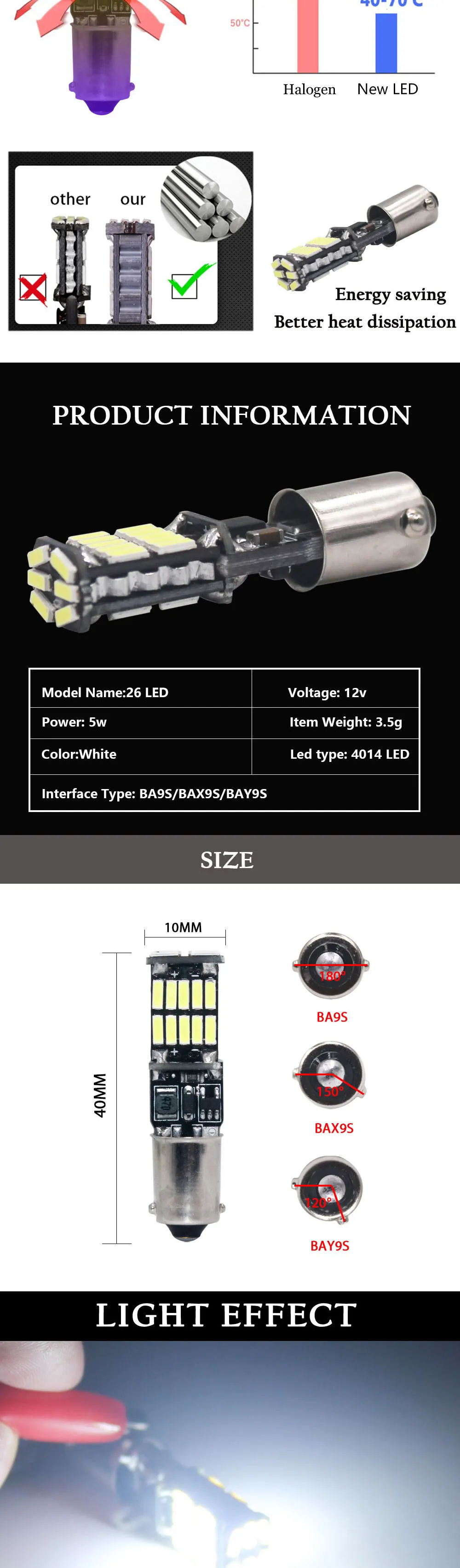 RXZ 2 шт. BA9S BAX9S BAY9S T4W H6W 4014 26SMD инструмент светильник лампа купольный светильник без ошибок клиновидные боковые светильник Интерьер 12V 6000K
