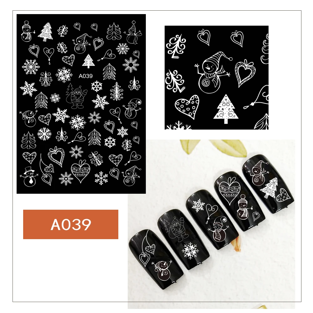 A039white 3D Белый Рождественский дизайн наклейки для ногтей - Цвет: A039white