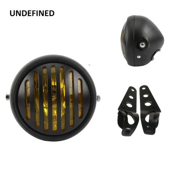 

6 1/2" Motorcycle Parts Head Lights Black Retro Grill Headlight Cafe Racer Style Lamp w/Bracket Mount For Harley Cruiser Chopper