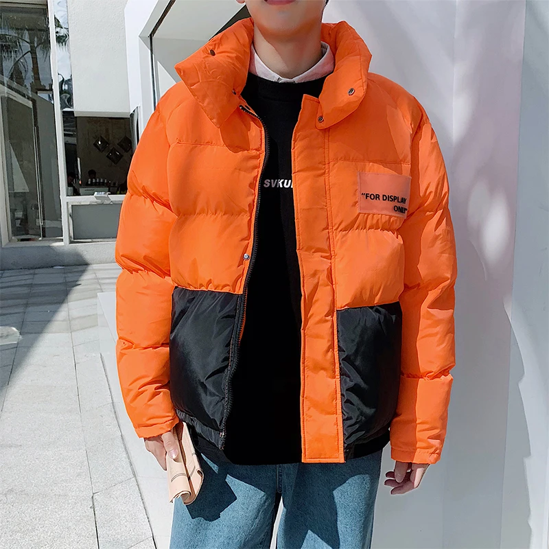 UYKU2019 осень и зима Новая повседневная модная версия с воротником-стойкой цветная контрастная Молодежная трендовая мужская хлопковая стеганая куртка Homme - Цвет: orange