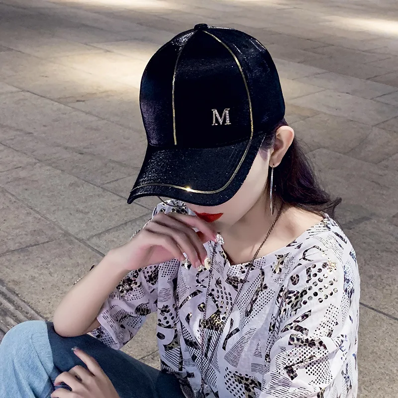 Shiny Rhinestone Letter Baseball Cap Women Casual Cotton Hip Hop