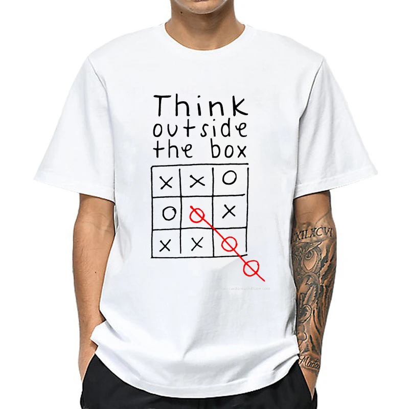 

Men Tshirt Short-Sleeve T-shirt Think Outside The Box Printed White Black Mens T Shirt Casual O-Neck Summer Tops Tee Drop-Ship