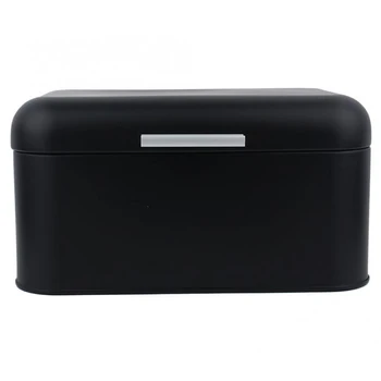 

Acrylic Box Solid Color Retro Metal Bread Bin Box Large Capacity Kitchen Storage Container -Black