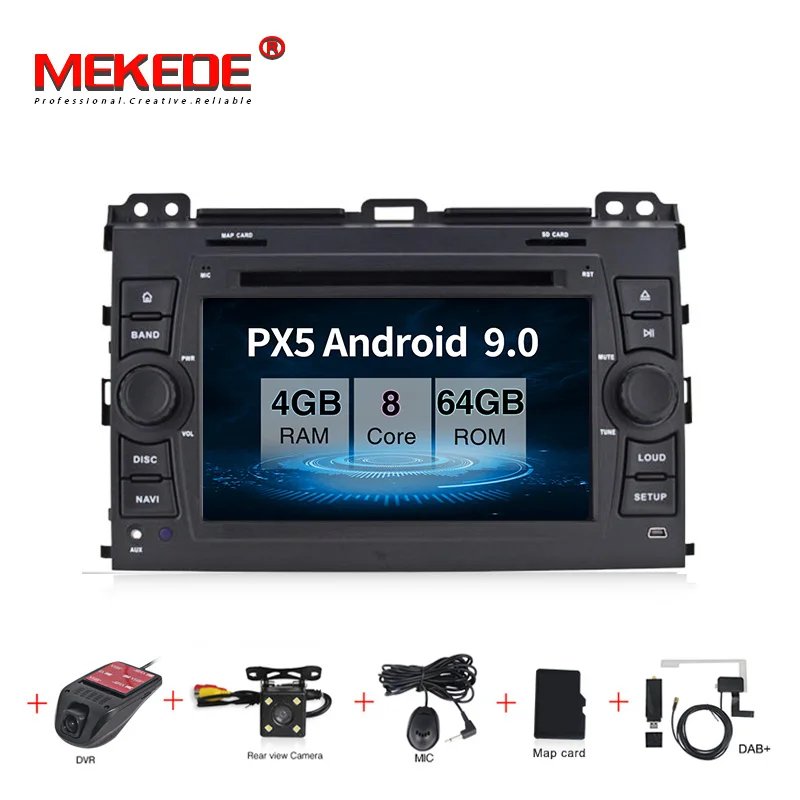 MEKEDE Android9.0 4G ram 64G rom RDS автомобильный мультимедийный плеер для toyot prado 120 2003-2009 Автомобильный gps навигатор радио wifi Casstee - Цвет: PX5 CAMERA DVR DAB
