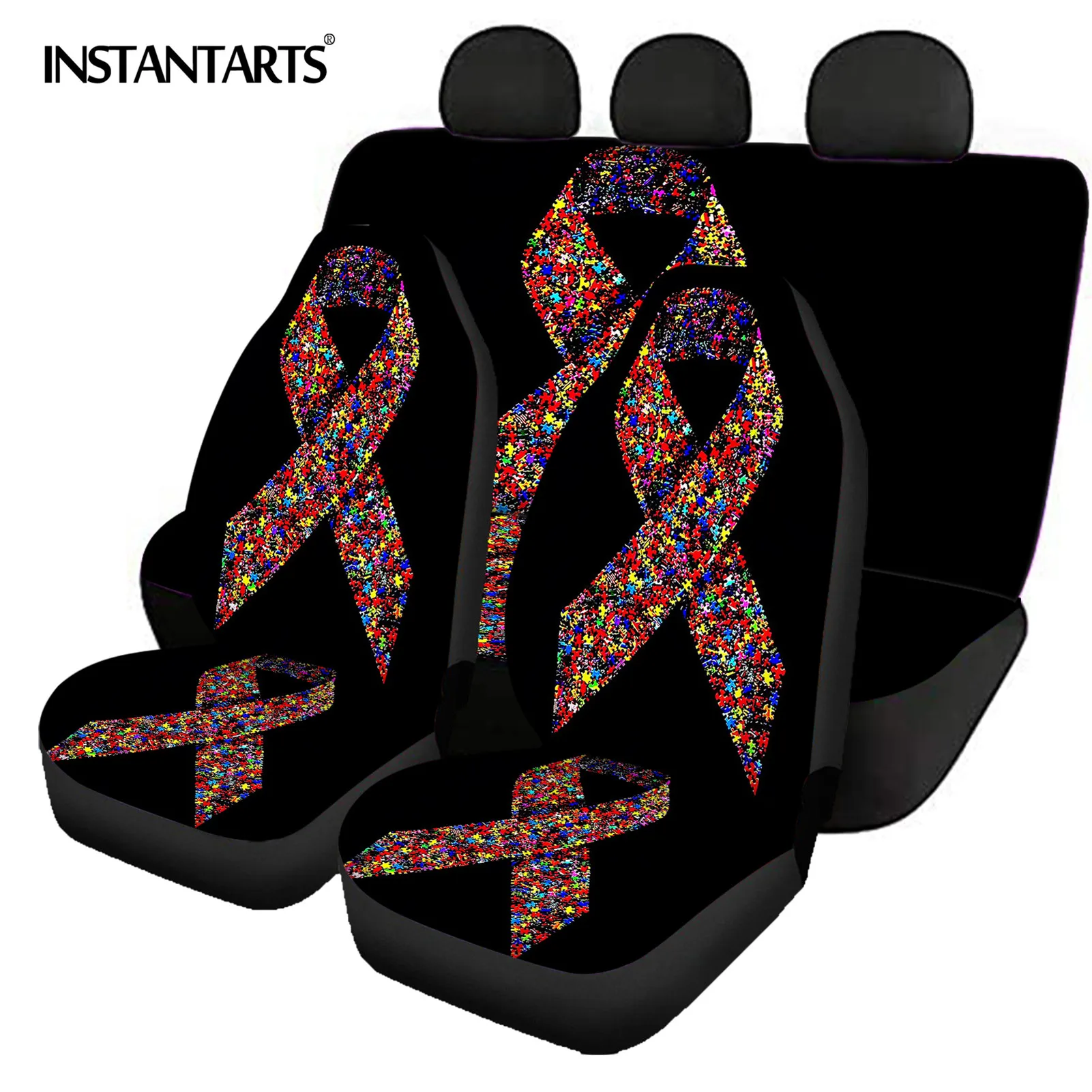 

INSTANTARTS дизайн с аутизмом простая в установке защита для автомобиля Передние и задние чехлы на сиденья автомобиля нескользящий полный комплект чехлов на сиденья автомобиля