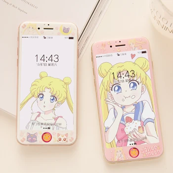 

Sailor Moon front film for iPhone 7/8 plus cute soft edge tempered glass screen protector for iPhone 6 6s+ button sticker girl
