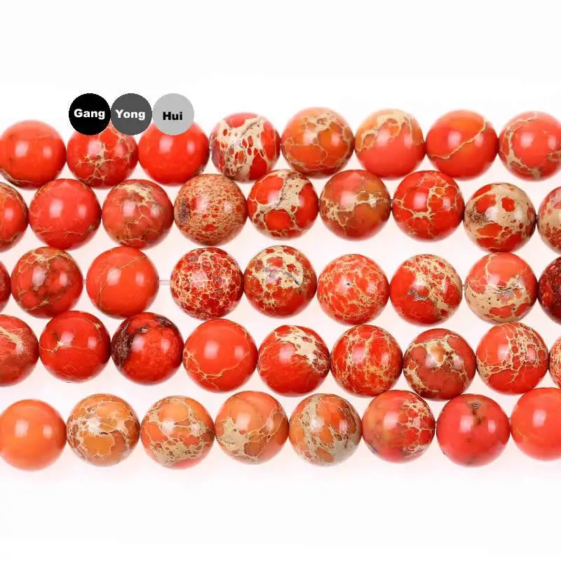 

4 6 8 10 12MM Natural Stone Orange Sea Sediment TurquoiseImperial Jaspers Round Loose Beads Diy Bracelet Necklace Making Jewelry