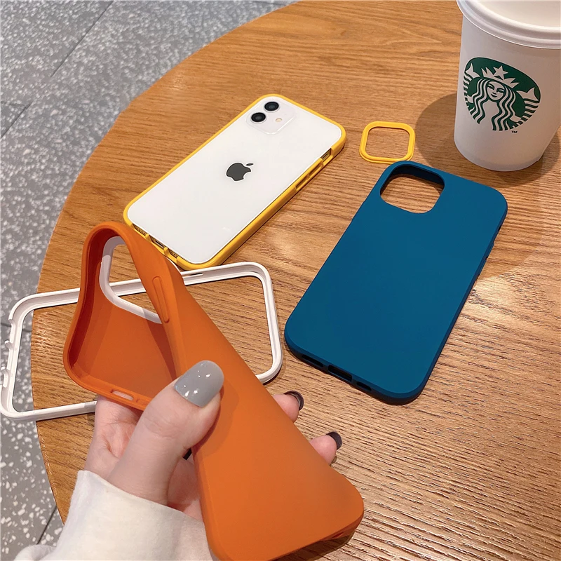 3 in 1 Armor Shockproof Bumper Phone Case For iPhone 13 12 11 Pro Max XR XS Max X 7 8 Plus Candy Color Soft Silicone Back Cover iphone 13 mini case