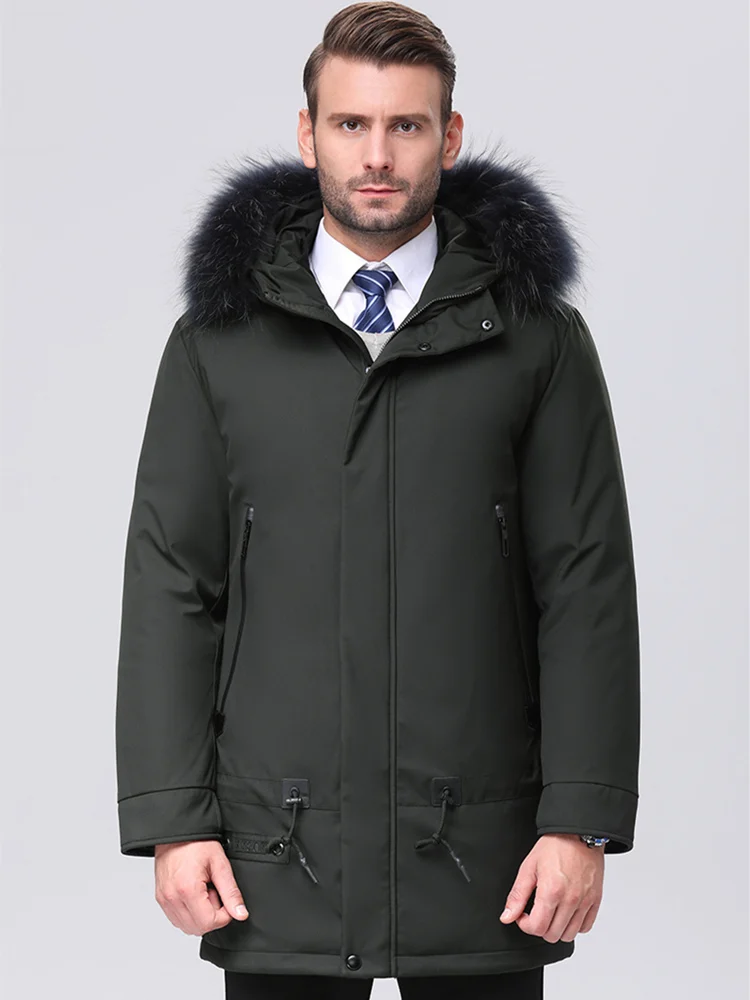 Army green VSD, Новое поступление, мужской пуховик, мужское зимнее пальто, камуфляжное, высокое качество, мех енота, с капюшоном, перо, гусь, зимние парки, верхняя одежда - Цвет: Army green