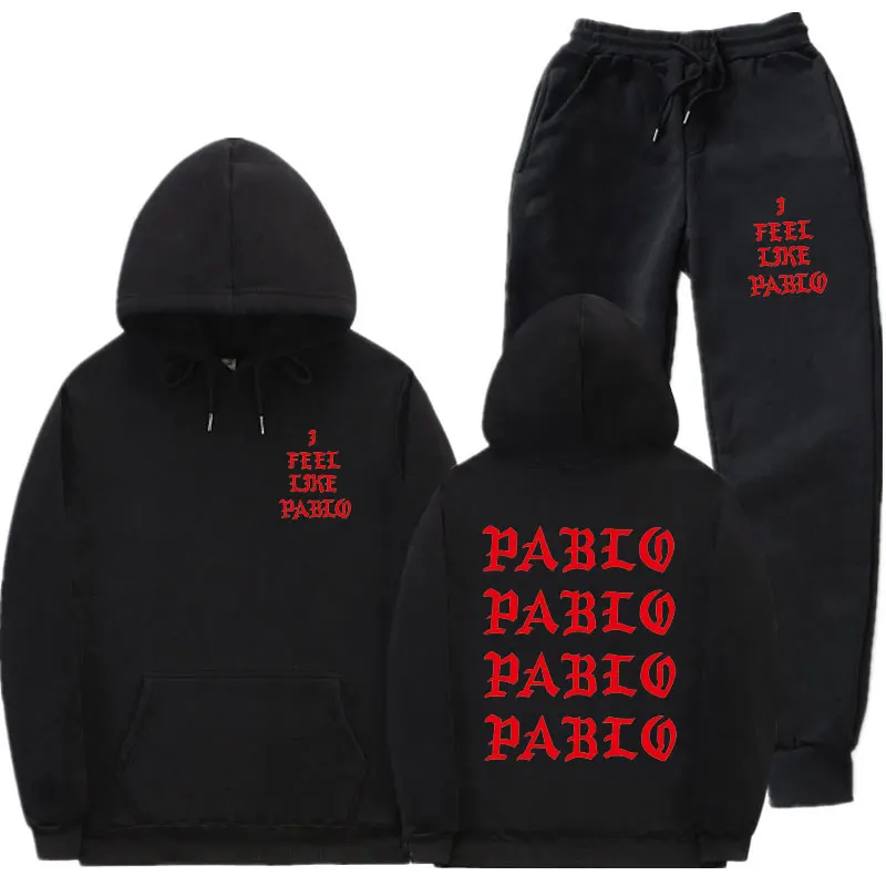 Мужские комплекты спортивной одежды I Feel Like Pablo, Осень-зима, толстый мужской повседневный спортивный костюм с капюшоном, мужской комплект из 2 предметов, толстовка+ спортивные штаны
