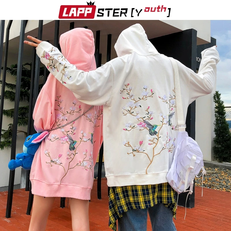 LAPPSTER Мужская негабаритная Вышивка Уличная толстовки с капюшоном осенние мужские s винтажные цветочные хип хоп толстовки модные толстовки с капюшоном