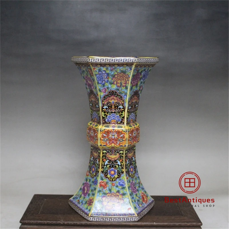 

Qing Yongzheng Year Enamel Color Imperial Color Six-sided Flower Vase Antique Vase Decoration Porcelain Collection Home Decor