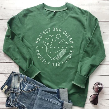 

Protect Our Ocean Protect Our Future Sweatshirt Save Whale Slogan Women Clothing Cleanup Beach Jumper Casual Shirts Dropshipping
