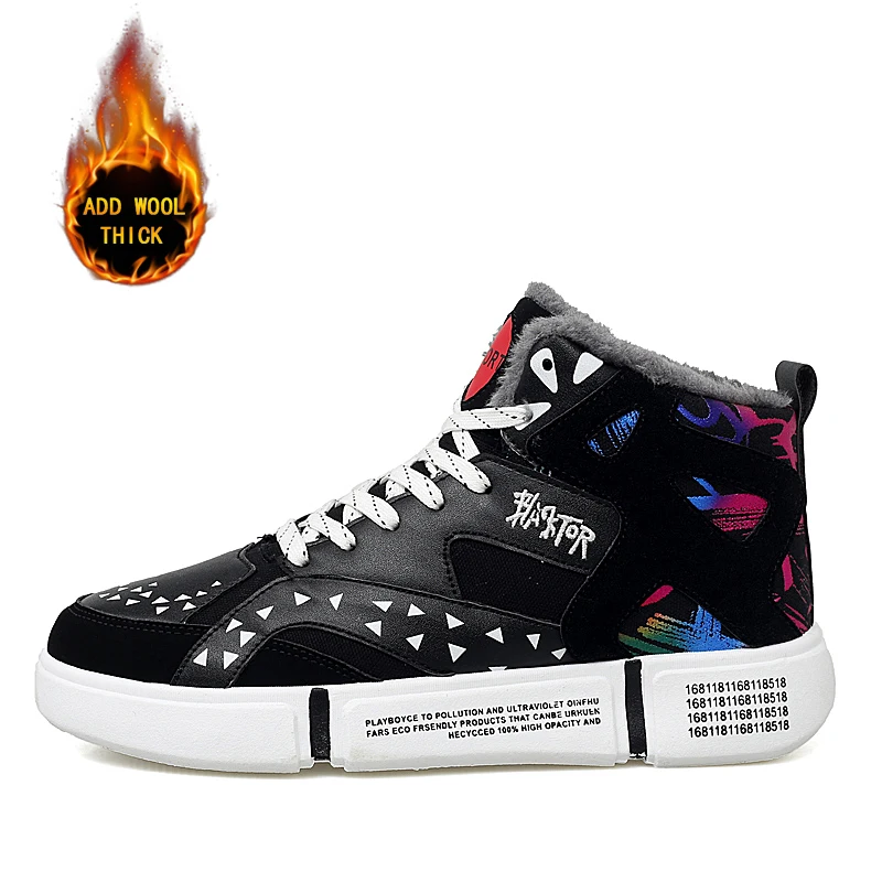 

New Arrivals Fashion Men Winter Sneakers Cotton Casual Straps High-top Non-slip Color-blocking Trend Flat Outdoor Sports Shoes