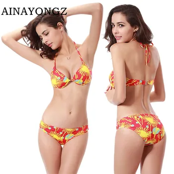 

Sexy Bikini Two-Piece Women's Swimwear Small Chest Gathered Printed Bathing Suit Bandage Simple Summer Beach Swimsuits Biquini