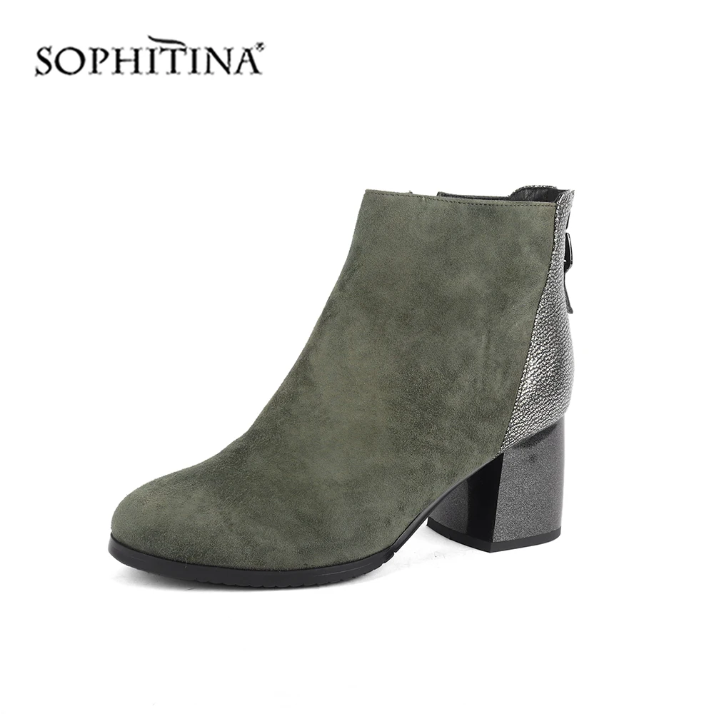 SOPHITINA Winter Boots High Quality Kid Suede Comfortable Square Heel Round Toe Women Shoes New Wool Fur Warm Ankle Boots C518