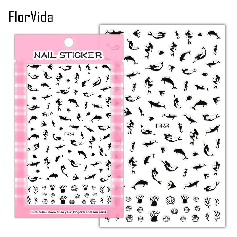 FlorVida F214-220 3D слайдер для ногтей золотые черные наклейки Переводные картинки с бабочками клейкий дизайн для маникюра Советы украшения для ногтей