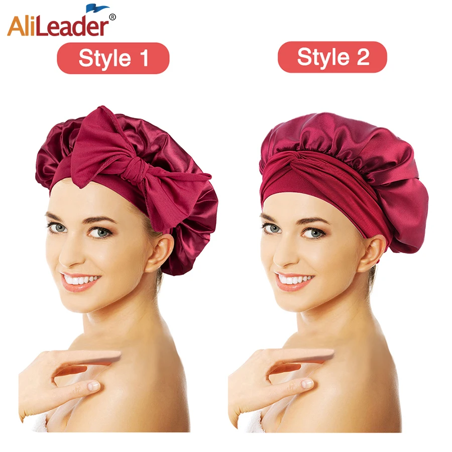 Night Hair Cap Satin Bonnet Silk Satin Night Sleep Cap Turban 9Color Polyester Elastic Night Sleeping Shower Cap Hair Bonnet Hat Head Cover