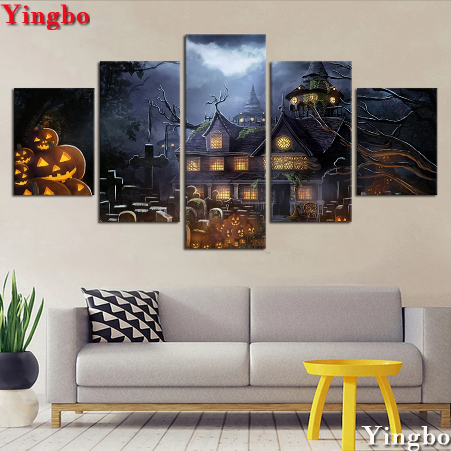 Diamond embroidery 5 Pieces Pumpkin Halloween House 5d diy diamond painting Mosaic rhinestone art Kits | Дом и сад