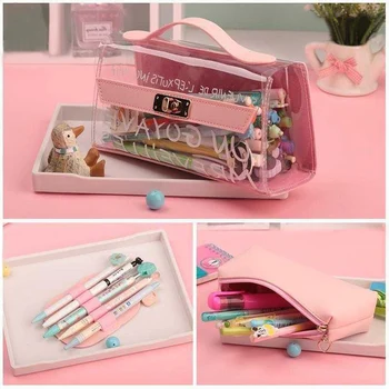 

High Capacity Pencil Case Creative Transparent Pencil Bag Cute Cartoon Multifunction Pencilcase For kid Pen Box School Supplies