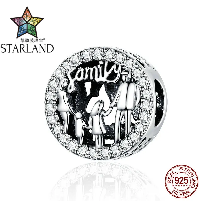 Starland, семья из четырех круглых металлических бусин, 925 пробы, серебро, семья, Шарм для женщин, серебряный браслет на запястье