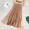 Spring Women Midi Skirts Metallic Color Shiny Pleated Skirt Solid Color Silver Gold Long Skirt Satin Femme Jupe Office Lady ► Photo 1/6