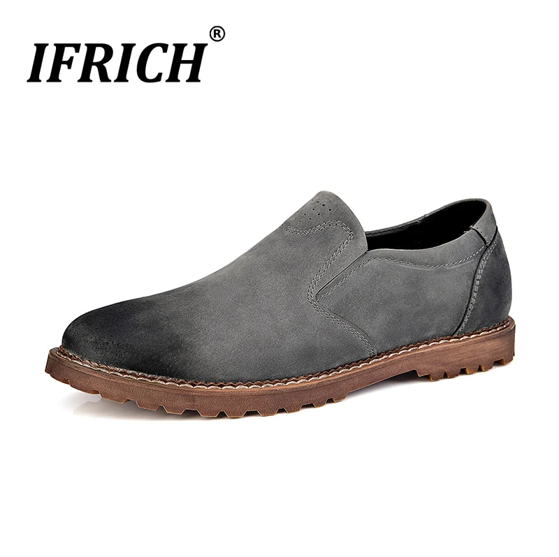 Ifrich Designer Sneakers For Men Slip On Leather Man Casual Shoes Army Green Vintage Working Shoes Fashion Male Business Shoes