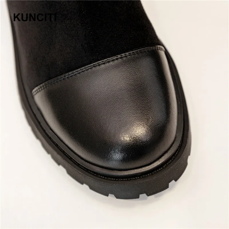 KUNCITI/женские зимние ботинки в стиле пэчворк; женская зимняя теплая обувь; модные дизайнерские короткие ботиночки; цвет черный, хаки; новая обувь на шнуровке; D9289
