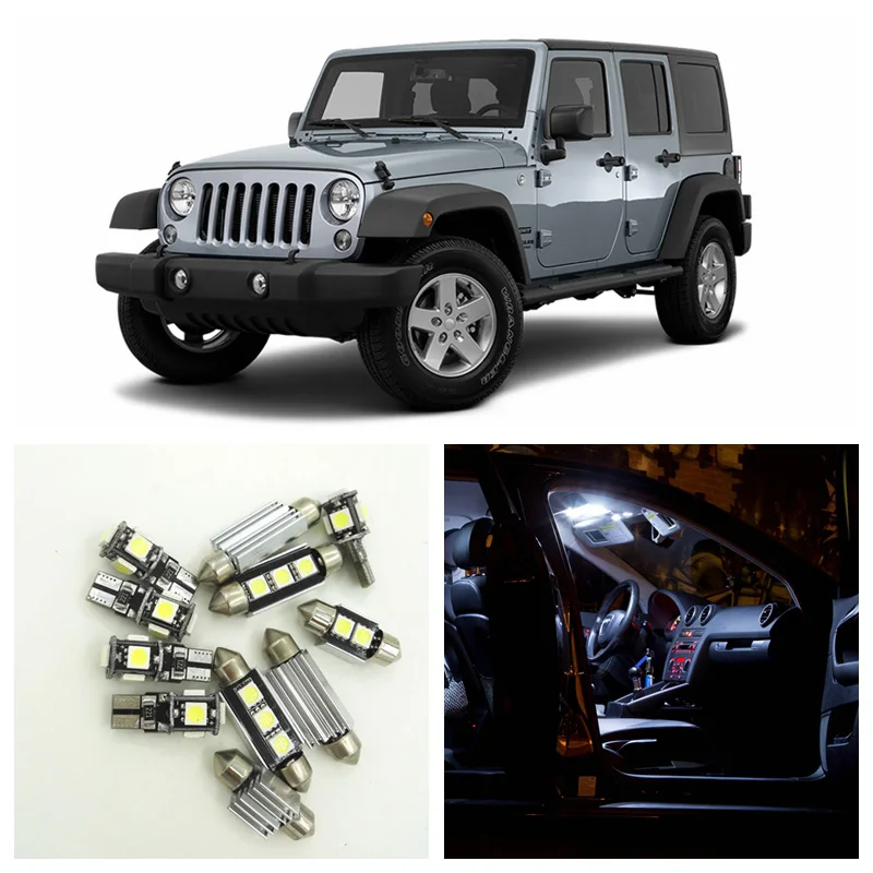 8pcs White Canbus Car LED Light Bulbs Interior Package Kit For 2007-2015 Jeep Wrangler Dome Trunk License Plate Lamp | Автомобили и
