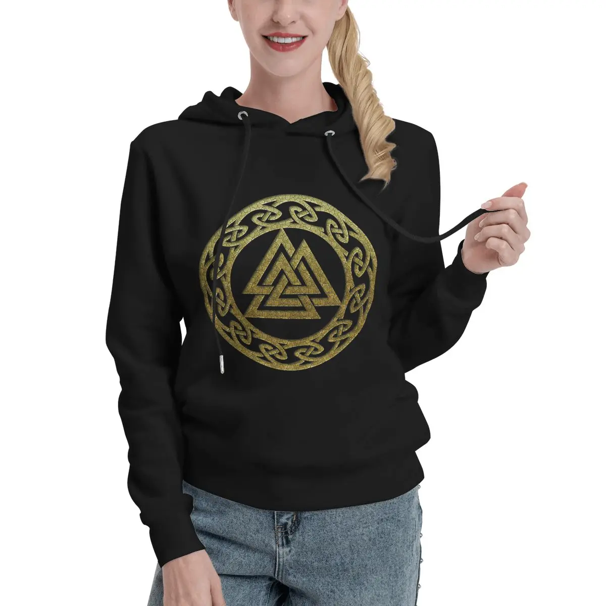 Floki Fashion Print sweater fashion pure cotton Top Valknut Odin Symbol Norse Vikings Zipper Pouch No pocket Tops | Женская одежда