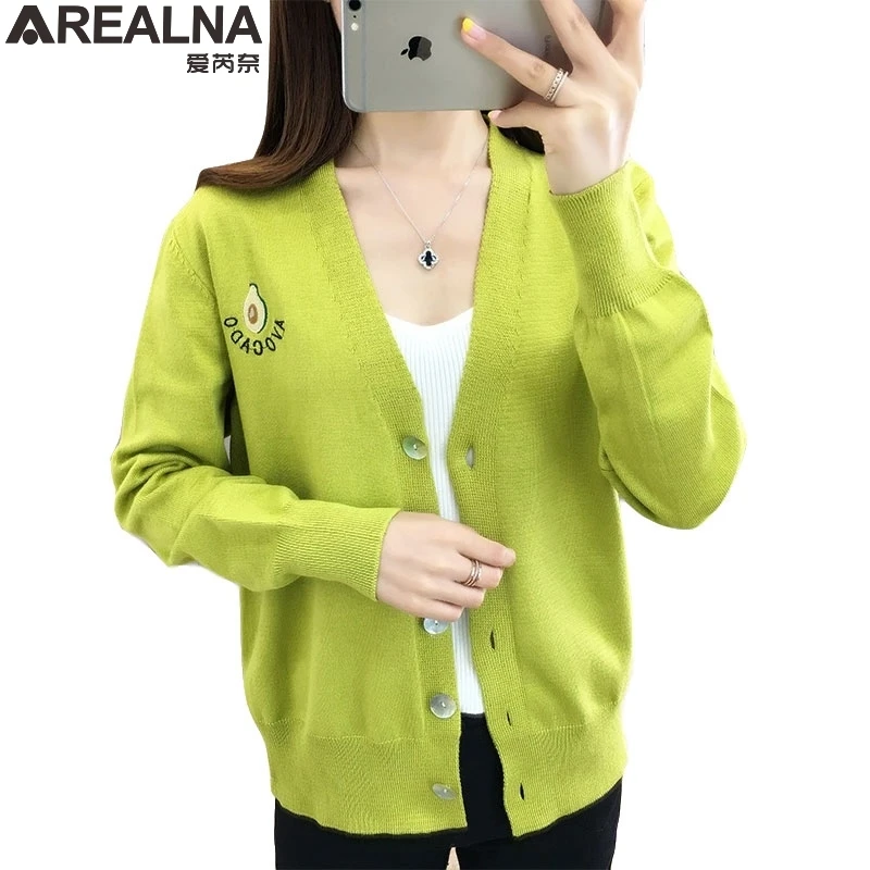 womens sweaters 2019 Fashion Winter Sweaters Cute embroidery Avocado Sweaters Women Tops christmas cardigan sweater coat jersey